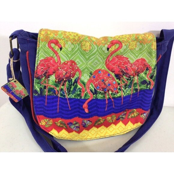Paul Brent Messenger Bag Purse Tropical Pink Flamingos - Picture 3 of 12